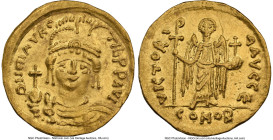 Maurice Tiberius (AD 582-602). AV solidus (21mm, 4.39 gm, 6h). NGC Choice AU 5/5 - 3/5, marks, clipped. Antioch, 5th officina. o N mAVRC-TIb PP AVG, p...