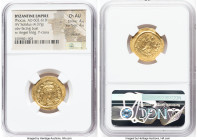 Phocas (AD 602-610). AV solidus (21mm, 4.37 gm, 7h). NGC Choice AU 4/5 - 4/5, clipped. Constantinople, 7th officina, AD 602-603. o N FOCAS-PЄRP AVG, d...
