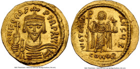 Phocas (AD 602-610). AV solidus (21mm, 4.45 gm, 8h). NGC MS 5/5 - 3/5, edge blend. Constantinople, 7th officina, AD 607-610. D N FOCAS-PЄRP AVG, drape...