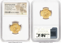 Phocas (AD 602-610). AV solidus (20mm, 4.51 gm, 7h). NGC MS 5/5 - 3/5, slight bend. Constantinople, 10th officina, AD 607-610. o N FOCAS-PЄRP AVG, dra...