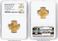 Phocas (AD 602-610). AV solidus (20mm, 4.35 gm, 8h). NGC AU 3/5 - 3/5, clipped. Constantinople, uncertain officina, AD 607-610. o N FOCAS-PЄRP AVG, dr...