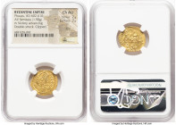 Phocas (AD 602-610). AV semissis (19mm, 1.90 gm, 6h). NGC Choice AU 2/5 - 2/5, bent, double struck, clipped. Constantinople, AD 607-610. d N FOCAS-PЄR...