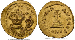 Heraclius with Heraclius Constantine (AD 613-641). AV solidus (21mm, 4.47 gm, 7h). NGC MS 4/5 - 4/5. Constantinople, 5th officina, ca. AD 616-625. dd ...