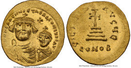 Heraclius with Heraclius Constantine (AD 613-641). AV solidus (20mm, 4.47 gm, 7h). NGC MS 4/5 - 4/5. Constantinople, 5th officina, ca. AD 616-625. dd ...