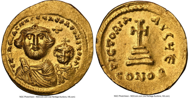 Heraclius with Heraclius Constantine (AD 613-641). AV solidus (17mm, 4.45 gm, 6h...