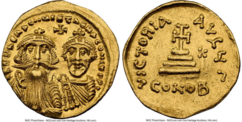 Heraclius with Heraclius Constantine (AD 613-641). AV solidus (20mm, 4.31 gm, 6h...