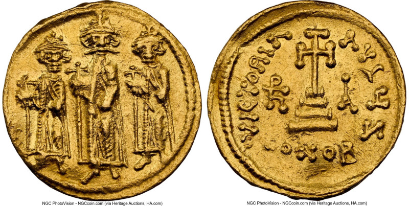 Heraclius with Heraclius Constantine, and Heraclonas (AD 638-641). AV solidus (1...