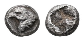 Aeolis, Kyme. AR Hemiobol, 0.26 g. - 5.72 mm. Circa 480-450 BC.
Obv.: Head of eagle left.
Rev.: Incuse square.
Ref.: SNG von Aulock 1623 var.
Fine.