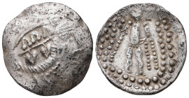Eastern Europe, Imitations of Thasos. AR Tetradrachm, 15.64 g. - 33.19 mm. 2nd-1st centuries BC. Mint in the lower Danube region.
Obv.: Celticized hea...