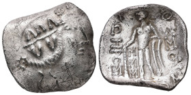 Eastern Europe, Imitations of Thasos. AR Tetradrachm, 16.47 g. - 33.09 mm. 2nd-1st centuries BC. Mint in the lower Danube region.
Obv.: Celticized he...
