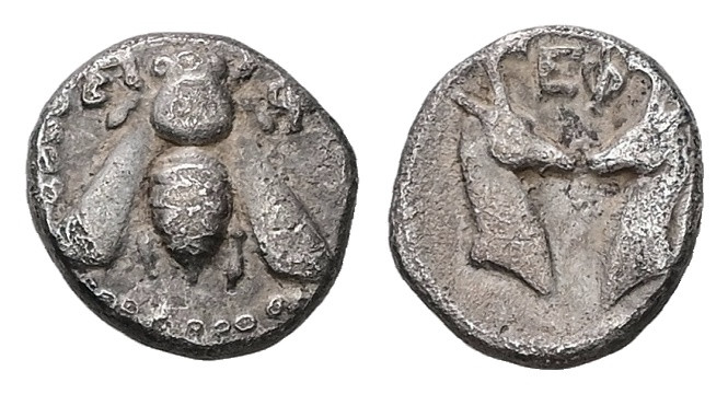 Ionia, Ephesos. AR Diobol, 0.95 g. - 9.88 mm. Circa 390-325 BC.
Obv.: E - Φ. Bee...