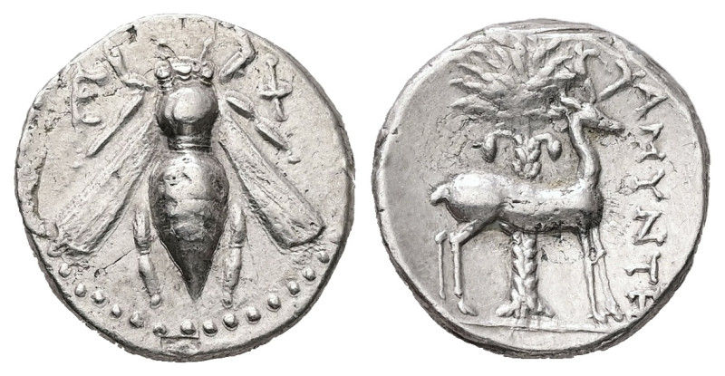 Ionia, Ephesos. AR Drachm, 4.15 g. - 17.94 mm. Circa 387-295 BC. Amyntes, magist...