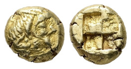 Ionia, Erythrai. EL Hekte, 2.57 g. - 9.94 mm. Circa 550-500 BC.
Obv.: Head of Herakles left, wearing lion skin.
Rev.: Quadripartite incuse square.
Ref...