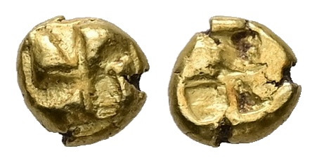 Ionia, Uncertain. EL 1/24 Stater. 0.63 g. - 6.13 mm. Circa 625-600 BC.
Obv.: Rai...