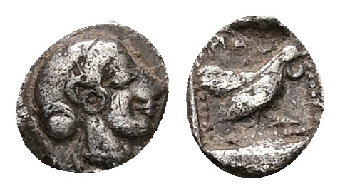 Lesbos, Methymna. AR Hemiobol, 0.28 g. - 7.59 mm. Circa 500/480-460 BC.
Obv.: Fe...