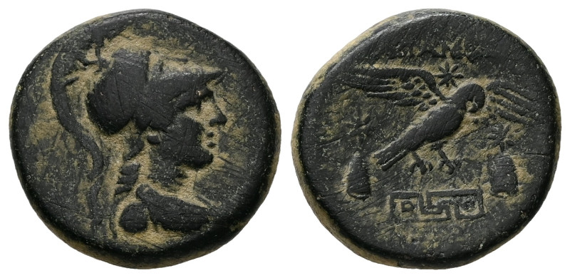 Phrygia, Apameia. AE, 9.00 g. - 22.38 mm. Circa 88-40 BC.
Obv.: Helmeted bust of...