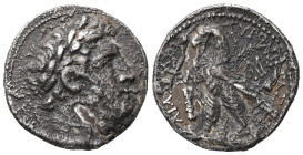 Phoenicia, Tyre. AR Shekel, 14.81 g. - 30.51 mm. Dated CY 35 = 92/91 BC.
Obv.: Laureate head of Melkart right, [lion skin around neck].
Rev.: ΤΥPΟΥ ΙΕ...
