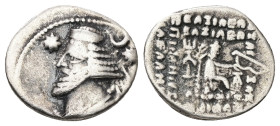Kings of Parthia. Orodes II. AR Drachm, 3.13 g. - 19.18 mm. Circa 57-38 BC. Ekbatana mint.
Obv.: Diademed and draped bust left, wearing medium beard; ...