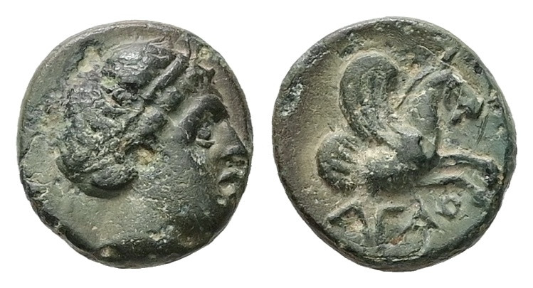 Thrace, Agathopolis. AE, 1.33 g. - 11.19 mm. Circa 300 BC.
Obv.: Young male hea...