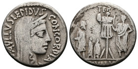 L. Aemilius Lepidus Paullus, 62 BC. AR, Denarius. 3.81 g. 17.61 mm. Rome.
Obv: PAVLLVS LEPIDVS CONCORDIA. Head of Concordia, right, wearing veil and d...