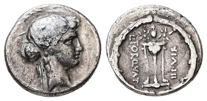 L. Torquatus, 58 BC. AR, Denarius. 2.58 g. 17.94 mm. Rome.
Obv: [SIBVLLA]. Head ...