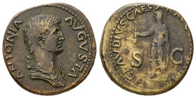 Antonina, AD 42. AE, As. 13.23 g. 28.78 mm. Rome.
Obv: ANTONIA AVGVSTA. Bust of Antonia Minor, bare-headed, draped, right; hair in long plait.
Rev: TI...