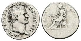 Vespasian, AD 69-79. AR, Denarius. 3.23 g. 18.72 mm. Rome.
Obv: IMP CAES VESP AVG P M COS IIII CEN. Head of Vespasian, laureate, right.
Rev: SALVS AVG...