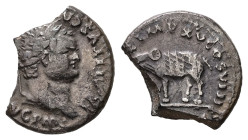 Titus, AD 79-81. AR, Denarius. 2.12 g. 16.81 mm. Rome.
Obv: IMP TITVS CA[ES VESPASIAN A]VG P M. Head of Titus, laureate, right.
Rev: [TR P I]X IMP XV ...