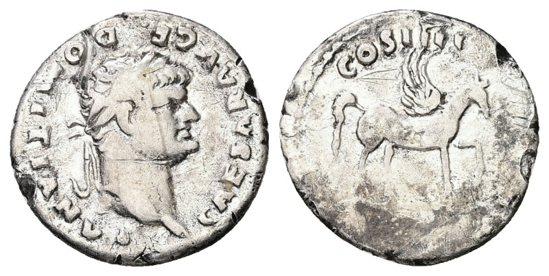 Domitian as Caesar, AD 69-81. AR, Denarius. 2.95 g. 18.89 mm. Rome.
Obv: CAESAR ...