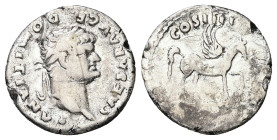 Domitian as Caesar, AD 69-81. AR, Denarius. 2.95 g. 18.89 mm. Rome.
Obv: CAESAR AVG F DOMITIANVS. Head of Domitian, laureate, right.
Rev: COS IIII. Pe...