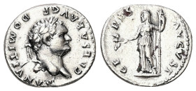 Domitian, as Caesar, AD 69-81. AR, Denarius. 3.31 g. 18.29 mm. Rome.
Obv: CAESAR AVG F DOMITIANVS. Head of Domitian, laureate, right.
Rev: CERES AVGVS...