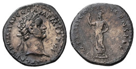 Domitian, 81-96 AD. AR, Denarius. 2.99 g. 19.90 mm. Rome.
Obv: IMP CAES DOMIT AVG GERM P M TR P VII. Head of Domitian, laureate, right.
Rev: IMP XIIII...