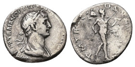 Trajan, AD 98-117. AR, Denarius. 3.04 g. 18.07 mm. Rome.
Obv: [IMP CAES N]ER TRAIAN OPTIM [AVG GER DAC PARTHICO]. Bust of Trajan, laureate, draped, ri...