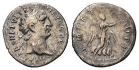 Trajan, AD 98-117. AR, Denarius. 2.97 g. 19.27 mm. Rome.
Obv: IMP CAES NERVA TRAIAN AVG GERM: Bust of Trajan, laureate, right; draped on left shoulder...