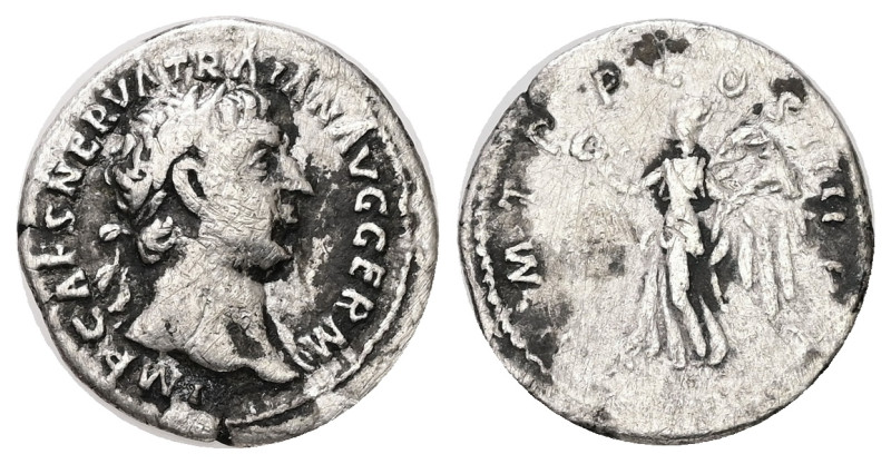 Trajan, 98-117 AD. AR, Denarius. 2.80 g. 19.26 mm. Rome.
Obv: IMP CAES NERVA TRA...