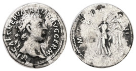 Trajan, 98-117 AD. AR, Denarius. 2.80 g. 19.26 mm. Rome.
Obv: IMP CAES NERVA TRAIAN AVG GERM. Head of Trajan, laureate, right.
Rev: P M TR P COS IIII ...
