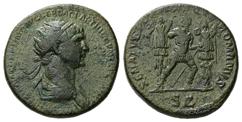Trajan, AD 98-117. AE, Dupondius. 12.14 g. 25.95 mm. Rome.
Obv: [IMP CAES NER TR...