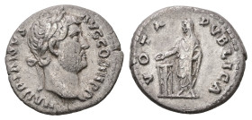 Hadrian, AD 117-138. AR, Denarius. 2.85 g. 16.56 mm. Rome.
Obv: HADRIANVS AVG COS III P P. Laureate head of Hadrian, right.
Rev: VOTA PVBLICA. Hadrian...