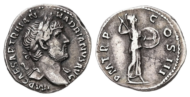 Hadrian, AD 117-138. AR, Denarius. 2.93 g. 18.17 mm. Rome.
Obv: IMP CAESAR TRAIA...