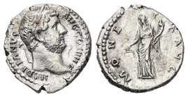 Hadrian, AD 117-138. AR, Denarius. 2.99 g. 17.33 mm. Rome.
Obv: HADRIANVS AVG COS III P P. Head of Hadrian, right.
Rev: MONETA AVG. Moneta standing le...