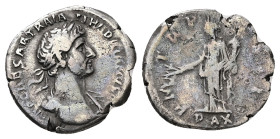 Hadrian, AD 117-138. AR, Denarius. 2.83 g. 19.16 mm. Rome.
Obv: IMP CAESAR TRAIAN HADRIANVS AVG. Head of Hadrian, laureate, right; ith bare chest and ...