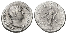 Hadrian, AD 117-138. AR, Denarius. 2.86 g. 19.32 mm. Rome.
Obv: HADRIANVS AVGVSTVS. Head of Hadrian, right.
Rev: COS III. Genius standing left, holdin...