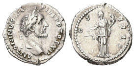 Antoninus Pius, AD 138-161. AR, Denarius. 3.20 g. 19.03 mm. Rome.
Obv: ANTONINVS AVG PIVS P P TR P XII. Head of Antoninus Pius, laureate, right.
Rev: ...