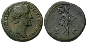Antoninus Pius, AD 138-161. AE, Sestertius. 28.03 g. 29.72 mm. Rome.
Obv: ANTONINVS AVG PIVS P P TR P COS IIII. Head of Antoninus Pius, laureate, righ...