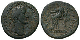 Antoninus Pius, AD 138-161. AE, Sestertius. 24.48 g. 32.05 mm. Rome.
Obv: IMP CAES T AEL HADR ANTONINVS AV[G PIVS] P P. Head of Antoninus Pius, laurea...