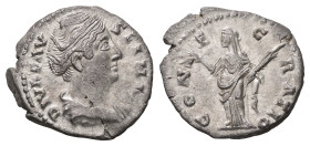 Diva Faustina I, died AD 140/1. AR, Denarius. 2.78 g. 18.11 mm. Rome.
Obv: DIVA FAVSTINA. Bust of Faustina I, draped, right, hair elaborately waved in...