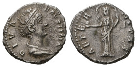 Diva Faustina I, died AD 140/1. AR, Denarius. 3.16 g. 16.70 mm. Rome.
Obv: DIVA FAVSTINA. Bust of Faustina I, draped, right, hair elaborately waved in...