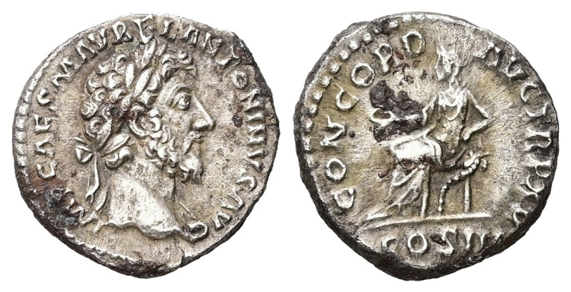 Marcus Aurelius, AD 161-180. AR, Denarius. 3.00 g. 16.88 mm. Rome.
Obv: IMP M AV...