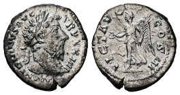 Marcus Aurelius, AD 161-180. AR, Denarius. 2.55 g. 19.27 mm. Rome.
Obv: M ANTONINVS AVG TR P XXIIII. Head of Marcus Aurelius, laureate, right.
Rev: VI...