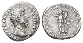 Lucius Verus, AD 161-169. AR, Denarius. 2.82 g. 17.04 mm. Rome.
Obv: L VERVS AVG ARM PARTH MAX. Head of Lucius Verus, laureate, right.
Rev: TR P VII I...